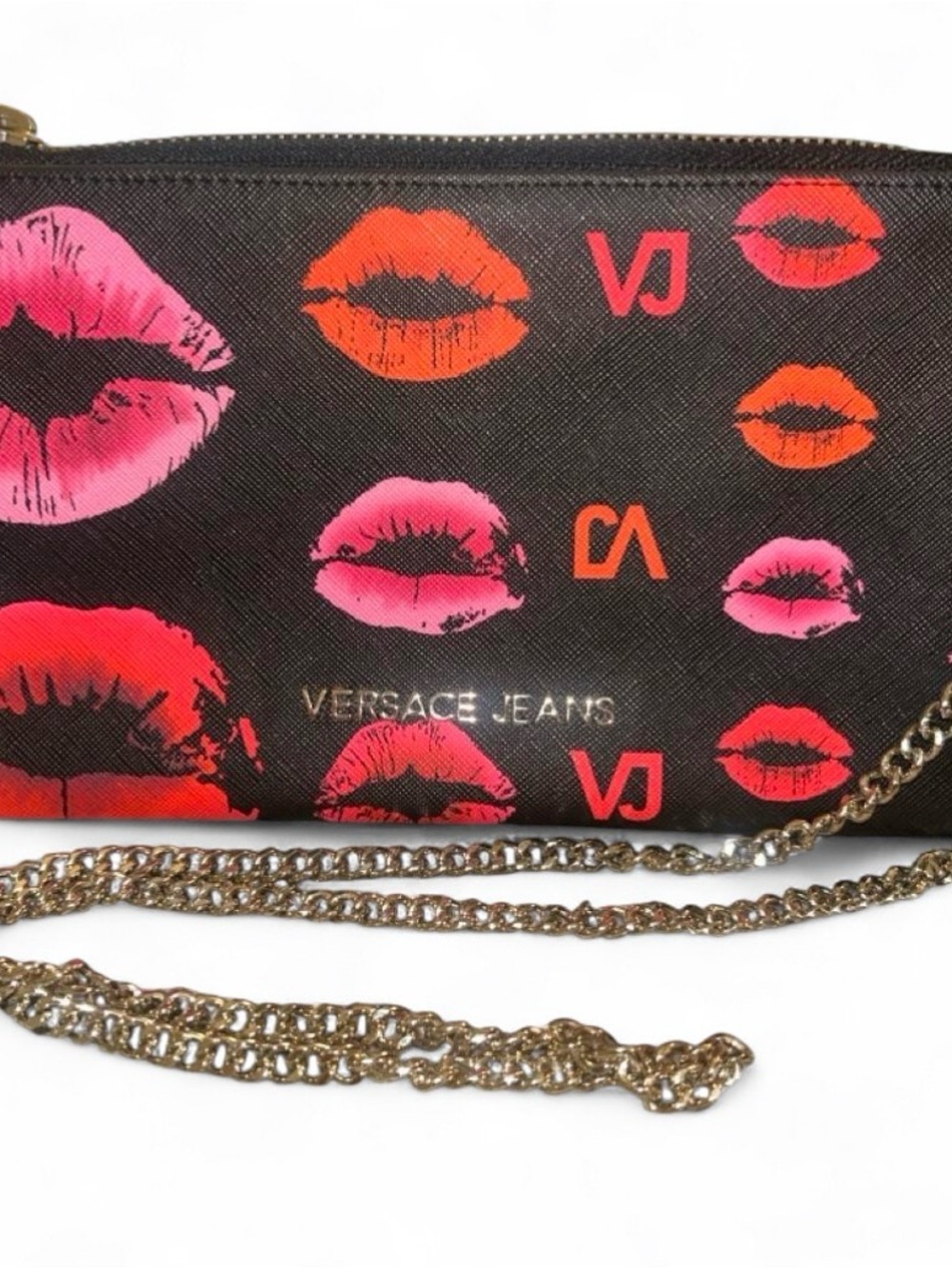 Versace Jeans Collection Black Crossbody with Pink & Orange Lip Print